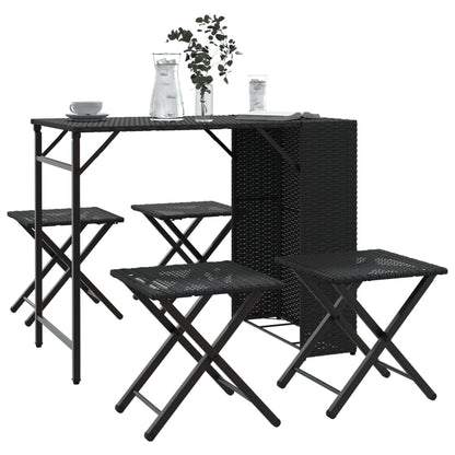 vidaXL 5 Piece Garden Camping Set Foldable Black Poly Rattan