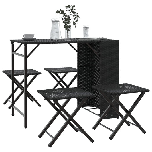 vidaXL 5 Piece Garden Camping Set Foldable Black Poly Rattan