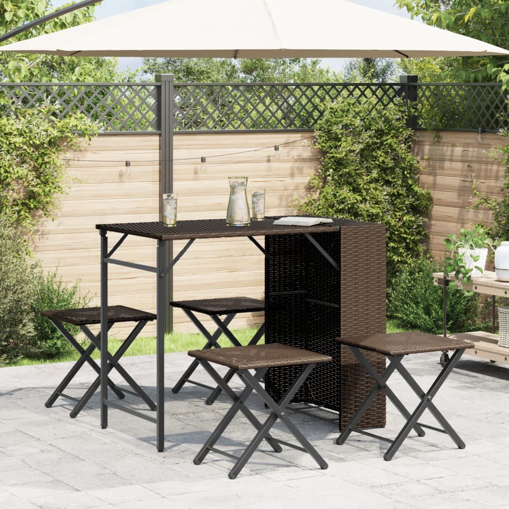 vidaXL 5 Piece Garden Camping Set Foldable Brown Poly Rattan