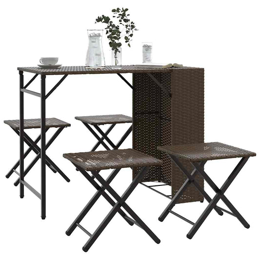 vidaXL 5 Piece Garden Camping Set Foldable Brown Poly Rattan