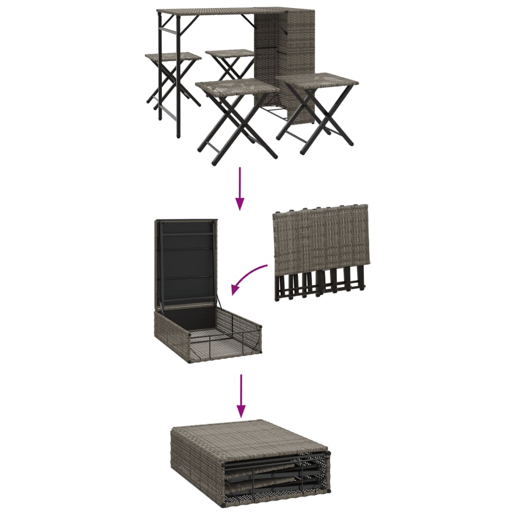 vidaXL 5 Piece Garden Dining Set Foldable Grey Poly Rattan