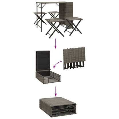 vidaXL 5 Piece Garden Camping Set Foldable Grey Poly Rattan