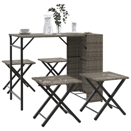 vidaXL 5 Piece Garden Camping Set Foldable Grey Poly Rattan