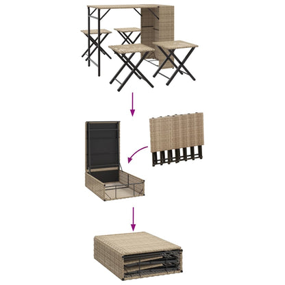 vidaXL 5 Piece Garden Camping Set Foldable Beige Poly Rattan
