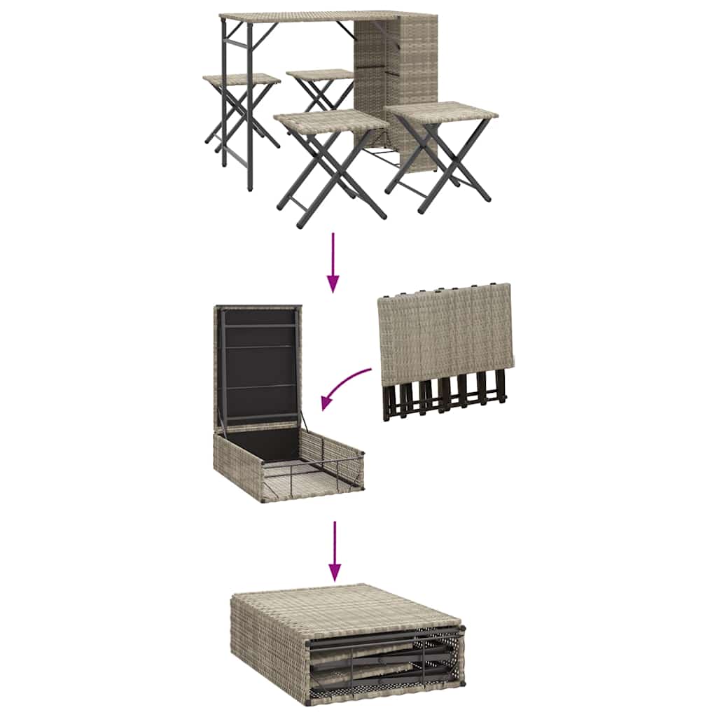 vidaXL 5 Piece Garden Camping Set Foldable Light Grey Poly Rattan