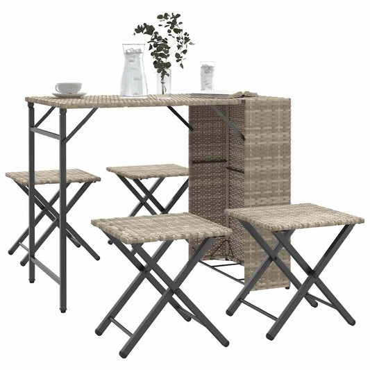 vidaXL 5 Piece Garden Camping Set Foldable Light Grey Poly Rattan