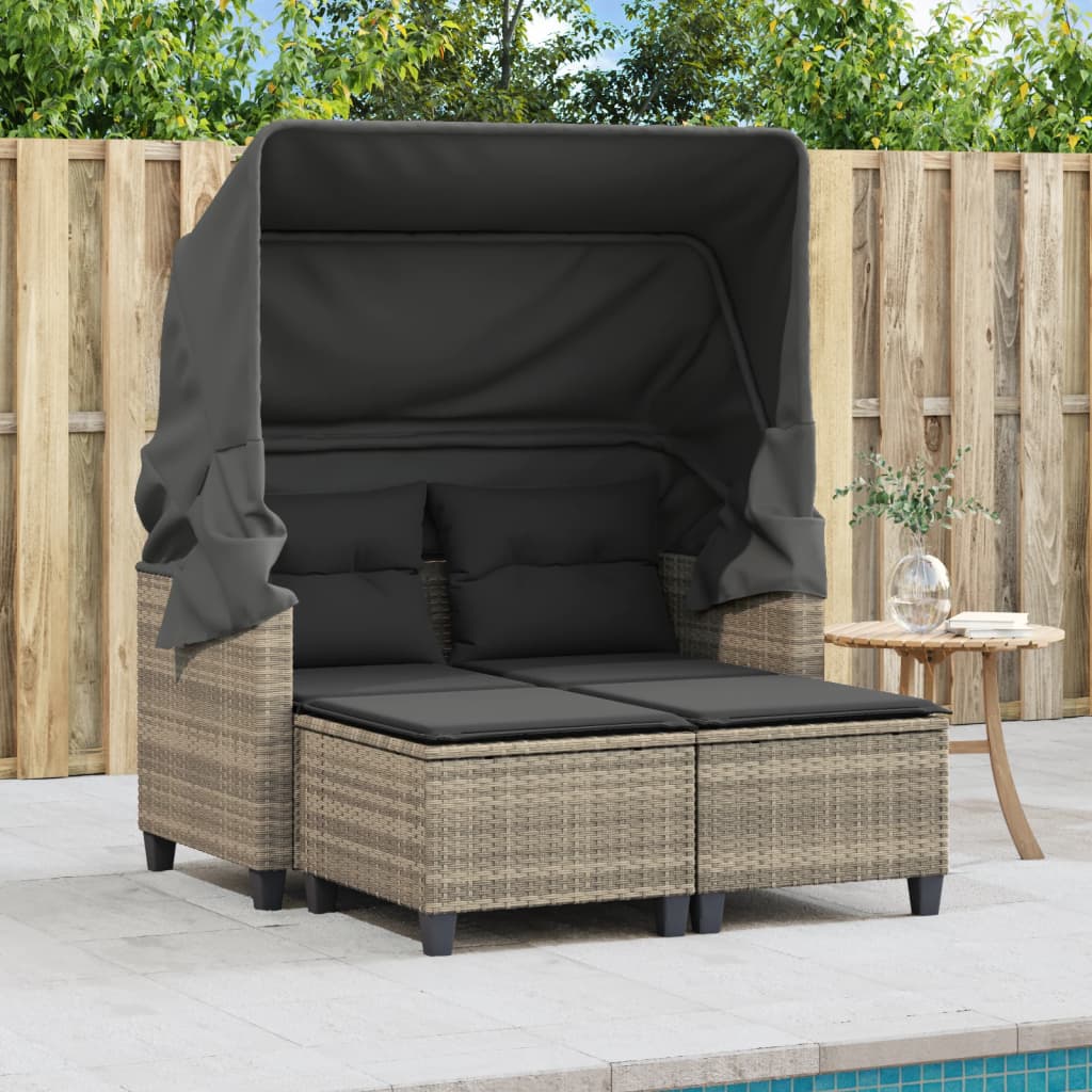 vidaXL Garden Sofa | Light grey | PE rattan, powder-coated steel, polyester