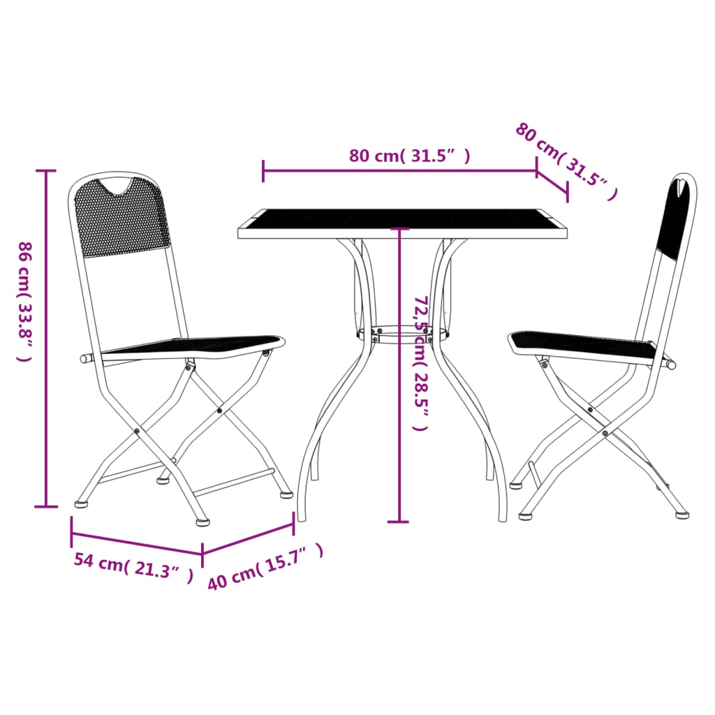 vidaXL Garden Dining Set | Anthracite | Expanded metal mesh | Compact | Foldable