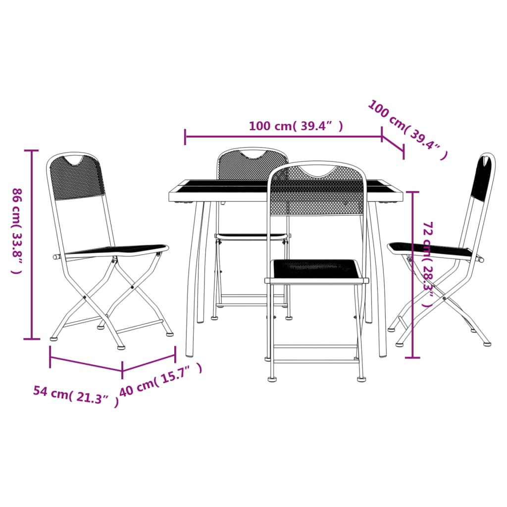 vidaXL Garden Dining Set | Anthracite | Metal with e-coating finish | Medium