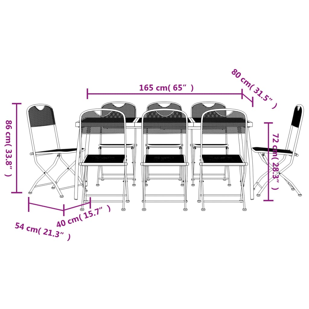 vidaXL Garden Dining Set | Anthracite | Metal | Medium | Foldable