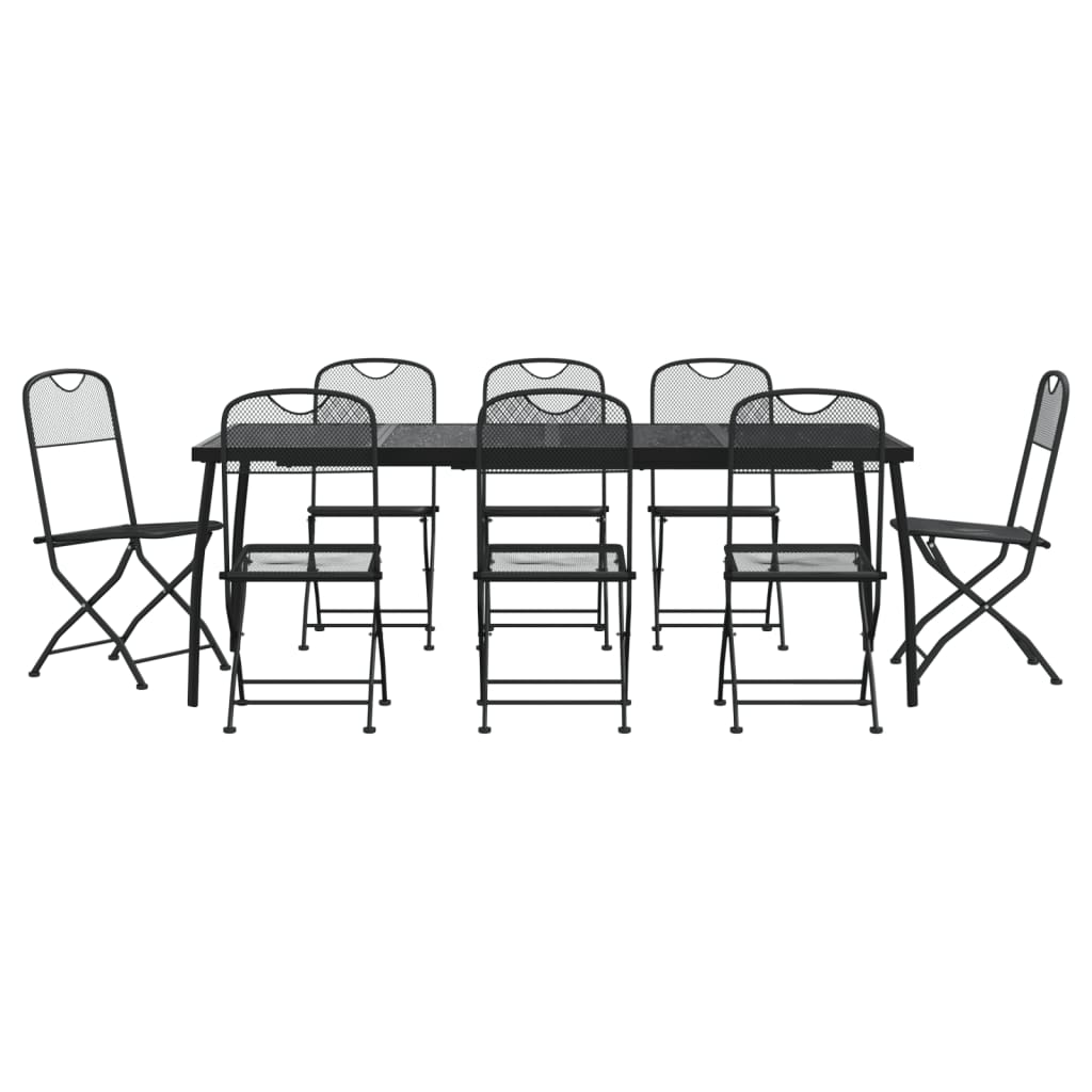 vidaXL Garden Dining Set | Anthracite | Metal mesh | 9 Piece Set | Collapsible