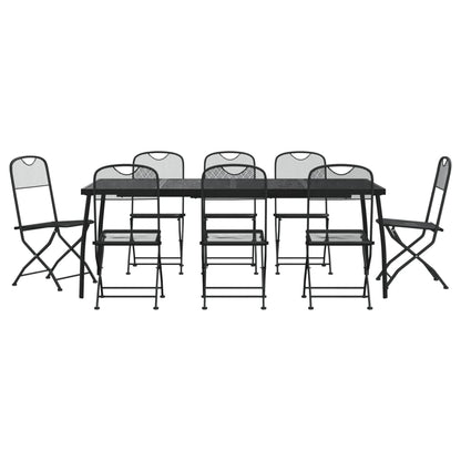 vidaXL Garden Dining Set | Anthracite | Metal mesh | 9 Piece Set | Collapsible