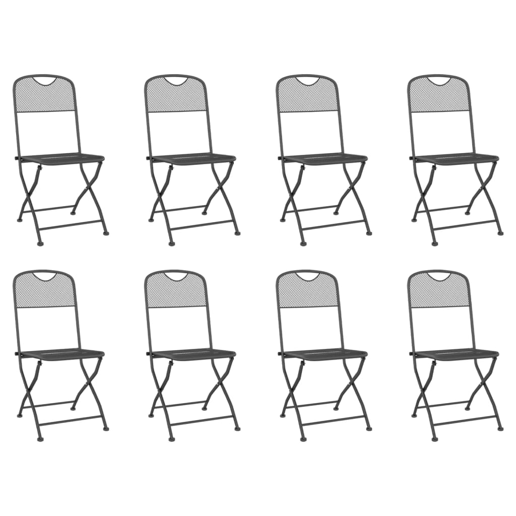 vidaXL Garden Dining Set | Anthracite | Metal mesh | 9 Piece Set | Collapsible