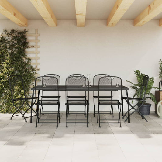 vidaXL Garden Dining Set | Anthracite | Metal mesh | 9 Piece Set | Collapsible