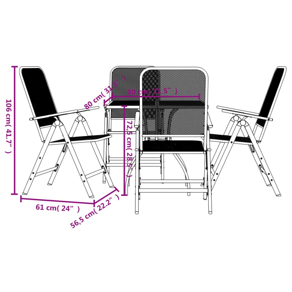 vidaXL Garden Dining Set | Anthracite | Metal Mesh | 5 Piece Set | Foldable