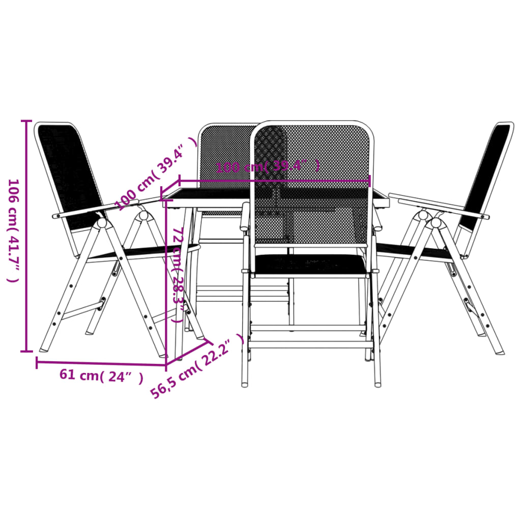 vidaXL Garden Dining Set | Anthracite | Metal | 5 Piece Set