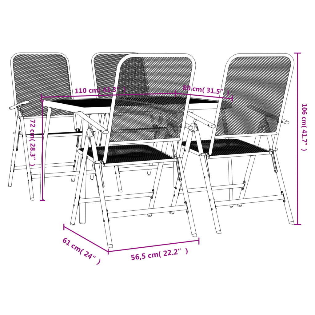 vidaXL Garden Dining Set | Anthracite | Metal mesh | Standard for outdoor dining