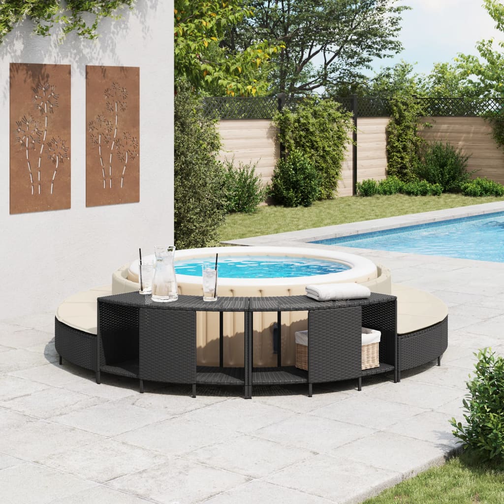 vidaXL Storage Shelves for Hot Tub 2 pcs Black Poly Rattan
