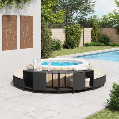 vidaXL Storage Shelves for Hot Tub 2 pcs Black Poly Rattan