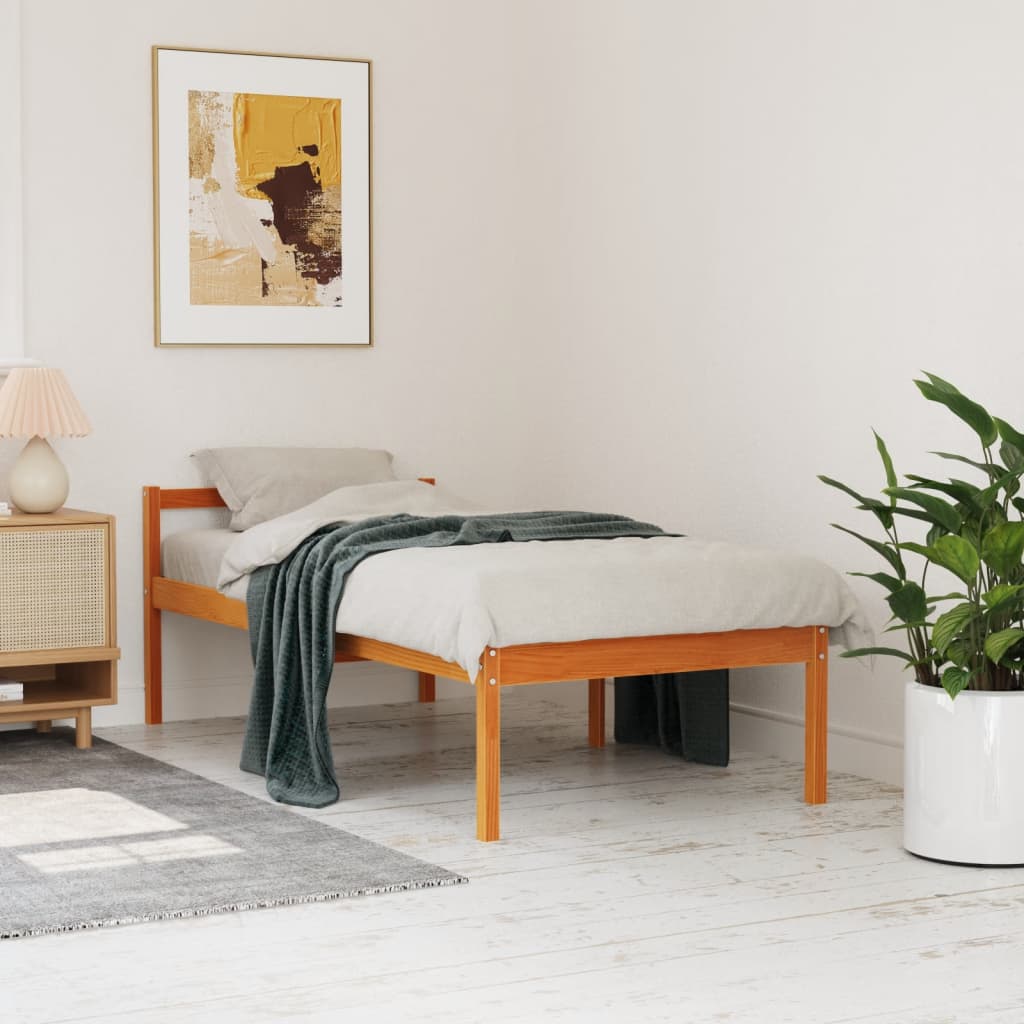 vidaXL Senior Bed without Mattress Wax Brown 75x190 cm Small Single Solid Wood Pine