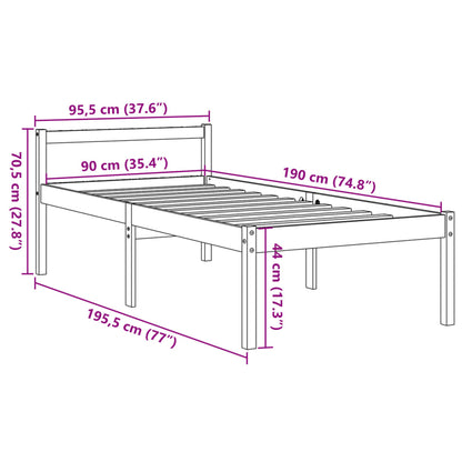 vidaXL Senior Bed without Mattress Wax Brown 90x190 cm Single Solid Wood Pine