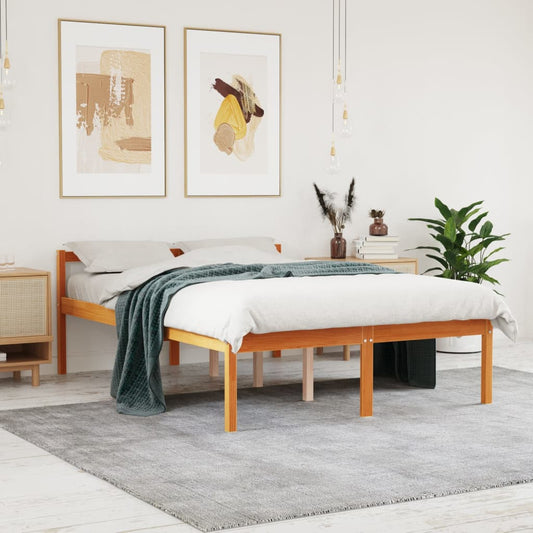 vidaXL Senior Bed without Mattress Wax Brown 135x190 cm Double Solid Wood Pine