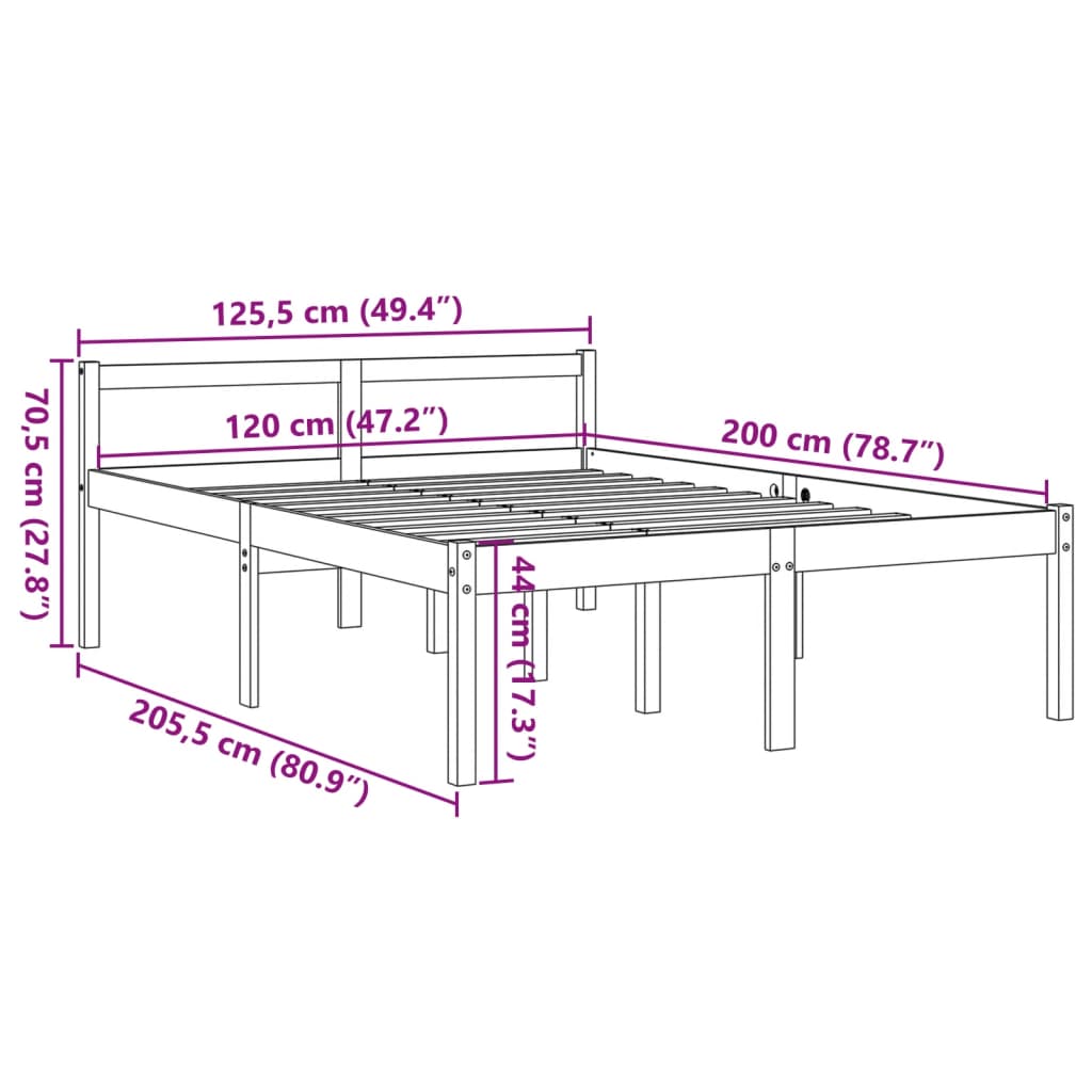 vidaXL Senior Bed | Wax Brown | Solid Pinewood, Plywood (Slats) | 120x200 cm
