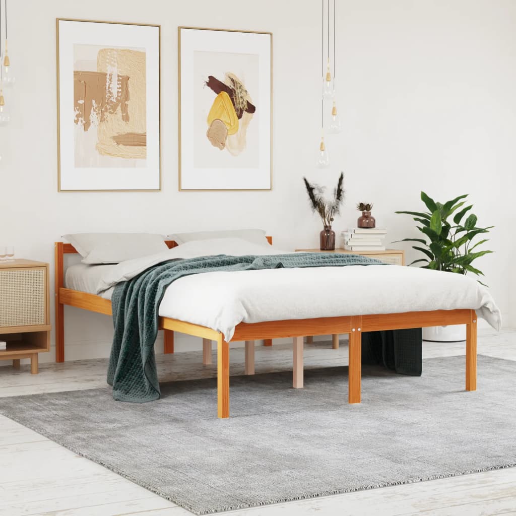 vidaXL Senior Bed | Wax Brown | Solid Pinewood, Plywood (Slats) | 120x200 cm