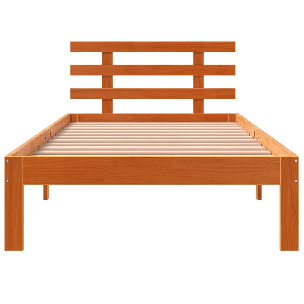 vidaXL Bed Frame without Mattress Wax Brown 75x190 cm Small Single Solid Wood Pine