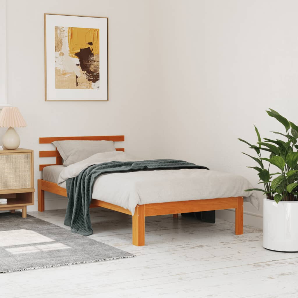 vidaXL Bed Frame without Mattress Wax Brown 75x190 cm Small Single Solid Wood Pine