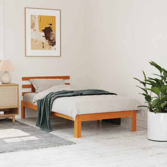 vidaXL Bed Frame without Mattress Wax Brown 75x190 cm Small Single Solid Wood Pine