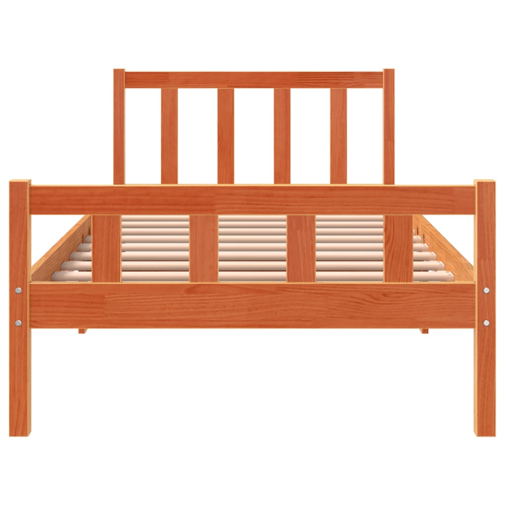 vidaXL Bed Frame without Mattress Wax Brown 75x190 cm Small Single Solid Wood Pine