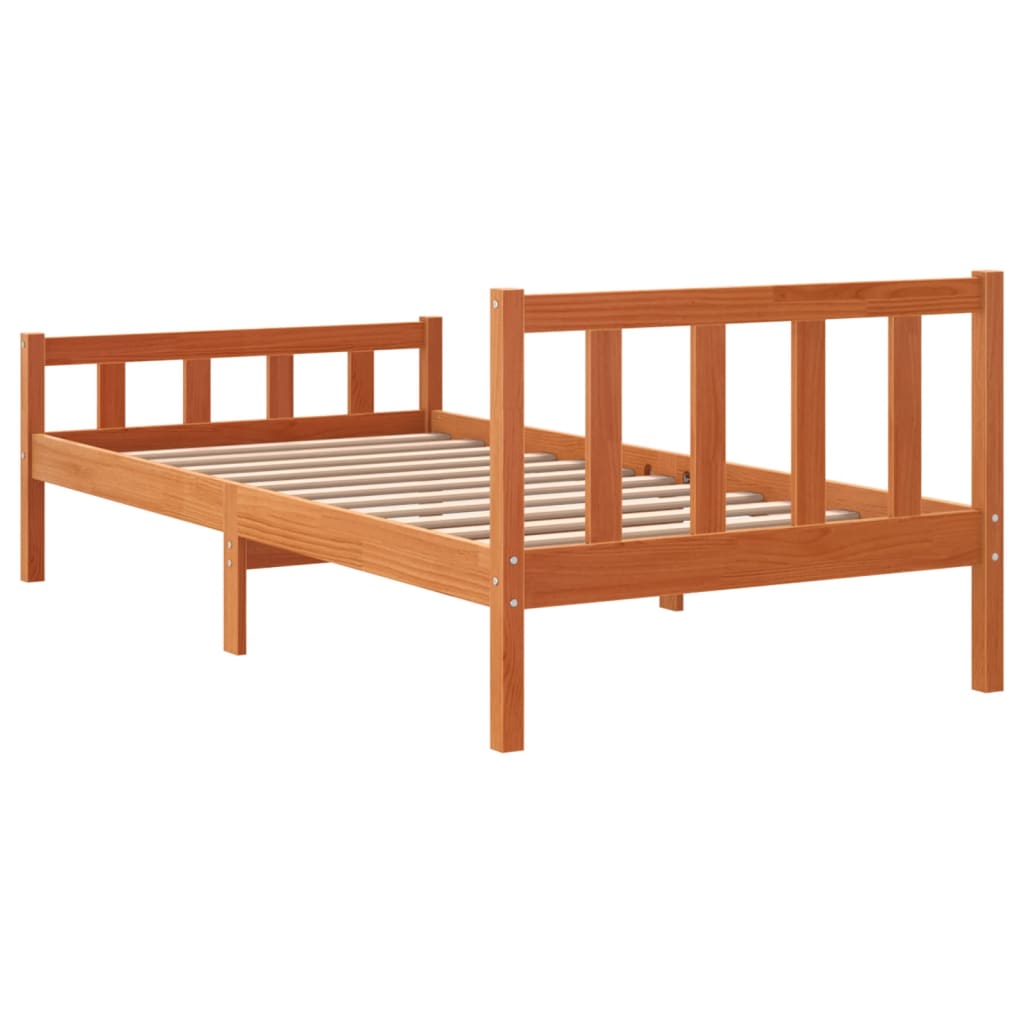 vidaXL Bed Frame without Mattress Wax Brown 75x190 cm Small Single Solid Wood Pine