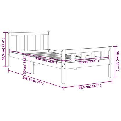 vidaXL Bed Frame without Mattress Wax Brown 75x190 cm Small Single Solid Wood Pine