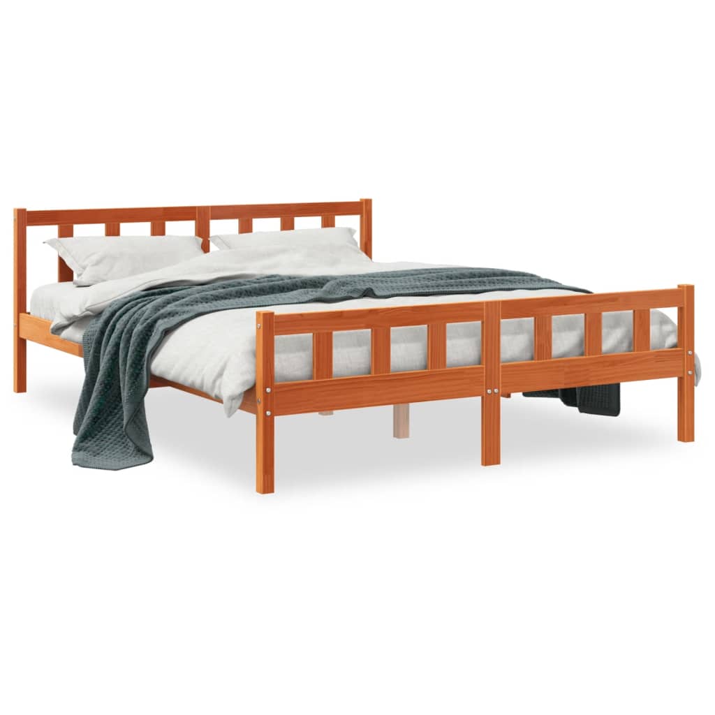 vidaXL Bed Frame without Mattress Wax Brown 150x200 cm King Size Solid Wood Pine