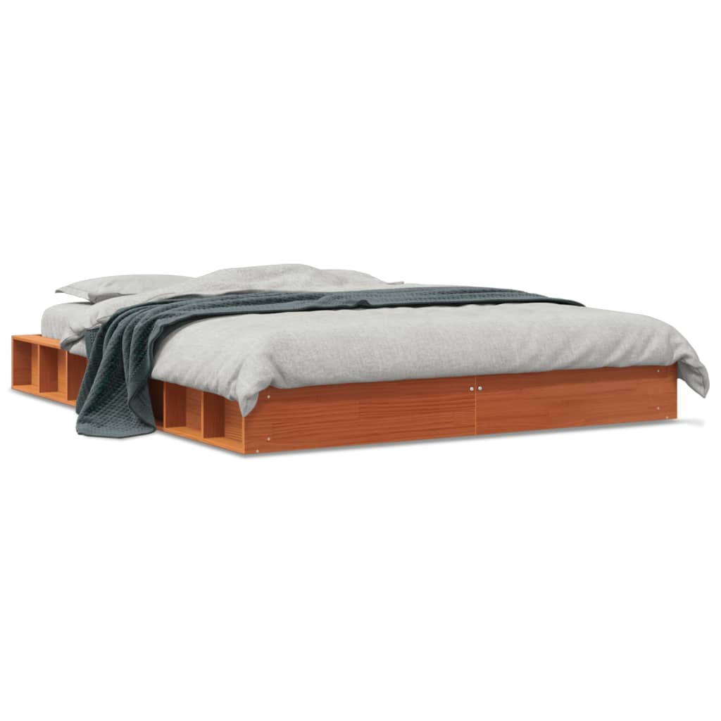 vidaXL Bed Frame without Mattress Wax Brown 150x200 cm King Size Solid Wood Pine