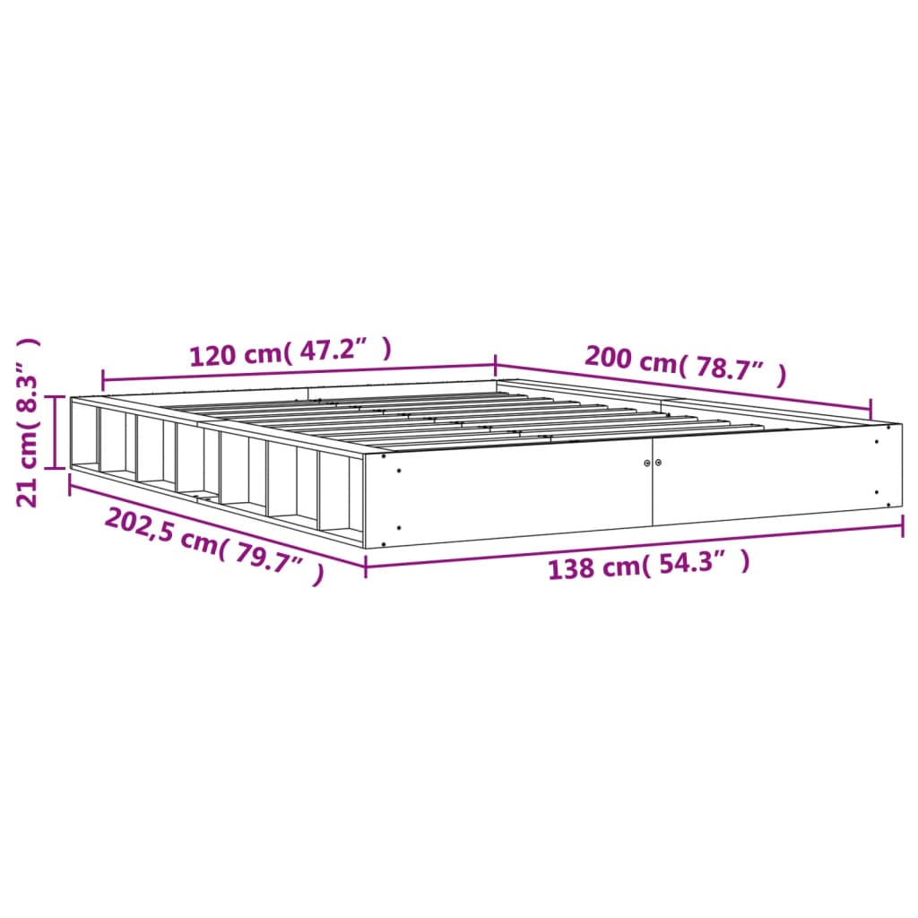 vidaXL Bed Frame without Mattress Wax Brown 120x200 cm Solid Wood Pine