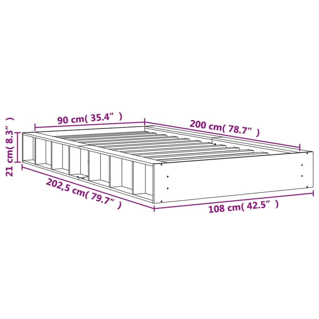 vidaXL Bed Frame without Mattress Wax Brown 90x200 cm Solid Wood Pine