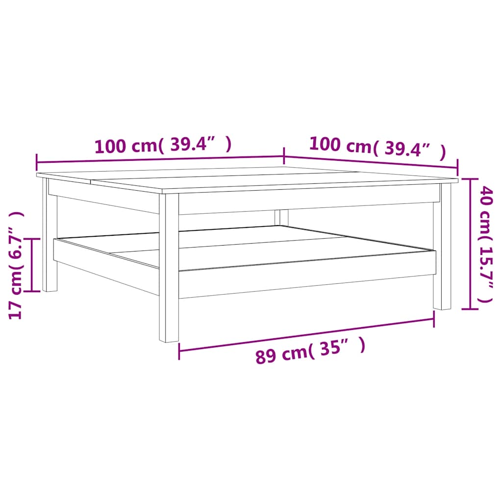 vidaXL Coffee Table Wax Brown 100x100x40 cm Solid Wood Pine
