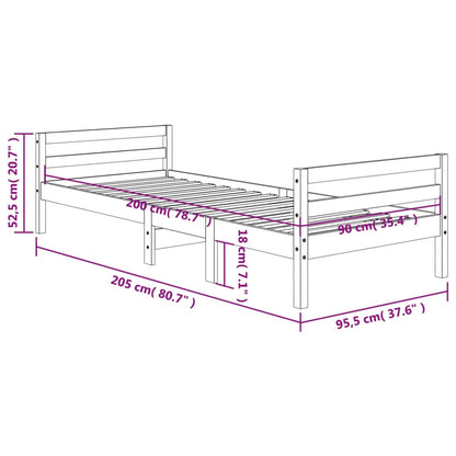 vidaXL Bed Frame without Mattress Wax Brown 90x200 cm Solid Wood Pine