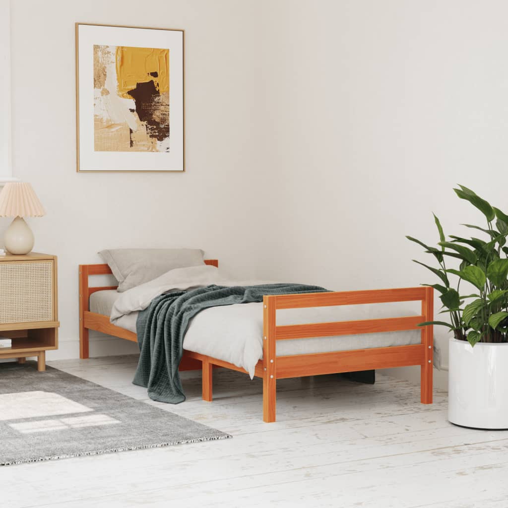 vidaXL Bed Frame without Mattress Wax Brown 75x190 cm Small Single Solid Wood Pine