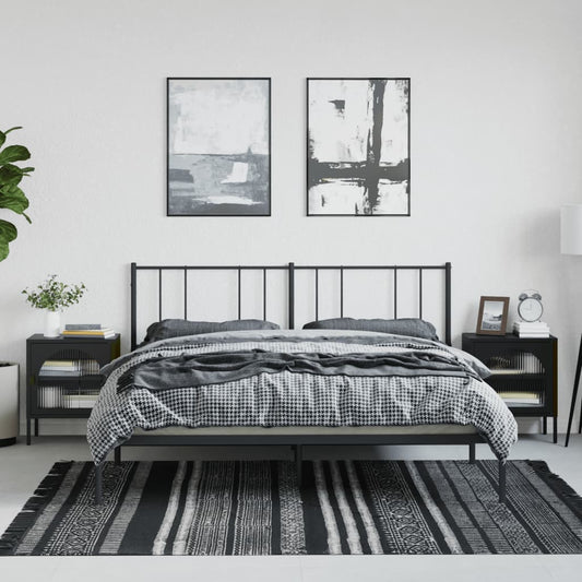 vidaXL Nightstand | Set of 2 | Black | Powder-coated steel, fluted glass