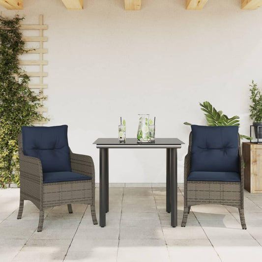 vidaXL 3 Piece Garden Dining Set with Cushions Grey Poly Rattan