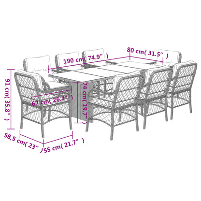 vidaXL 9 Piece Garden Dining Set with Cushions Grey Poly Rattan