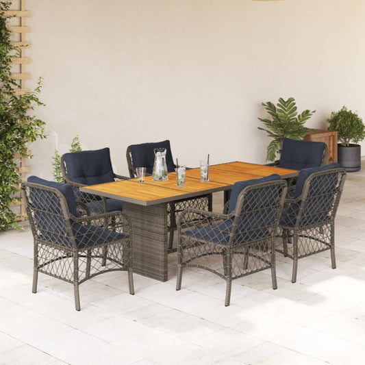 vidaXL 7 Piece Garden Dining Set with Cushions Grey Poly Rattan