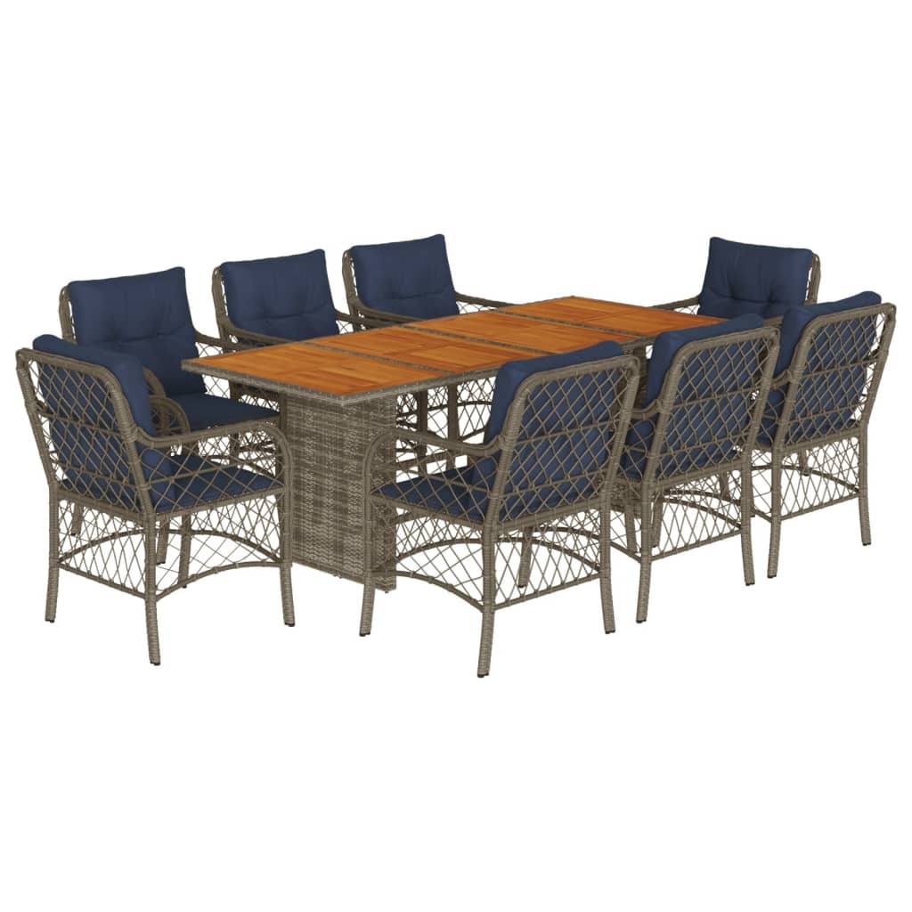 vidaXL 9 Piece Garden Dining Set with Cushions Grey Poly Rattan