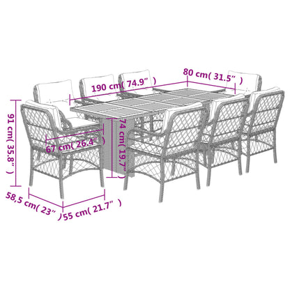 vidaXL 9 Piece Garden Dining Set with Cushions Grey Poly Rattan