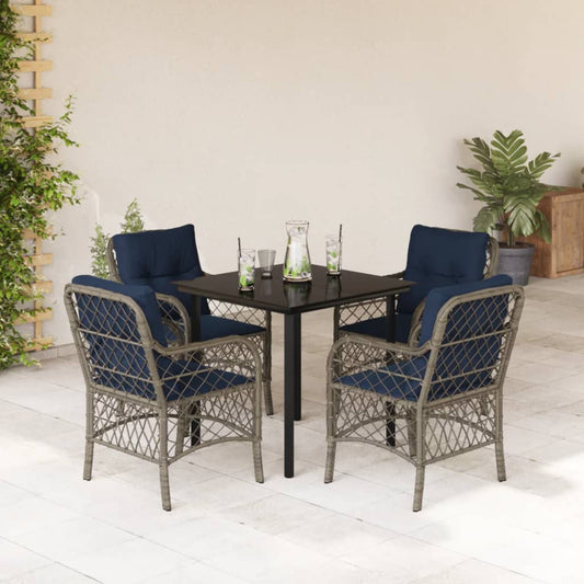 vidaXL 5 Piece Garden Dining Set with Cushions Grey Poly Rattan