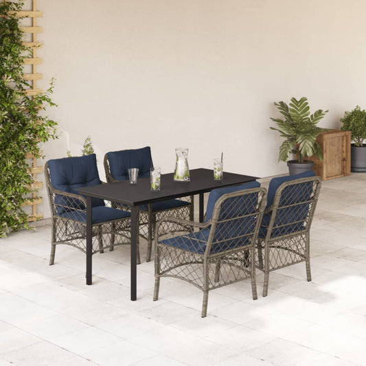 vidaXL 5 Piece Garden Dining Set with Cushions Grey Poly Rattan