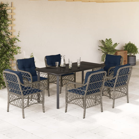 vidaXL 7 Piece Garden Dining Set with Cushions Grey Poly Rattan